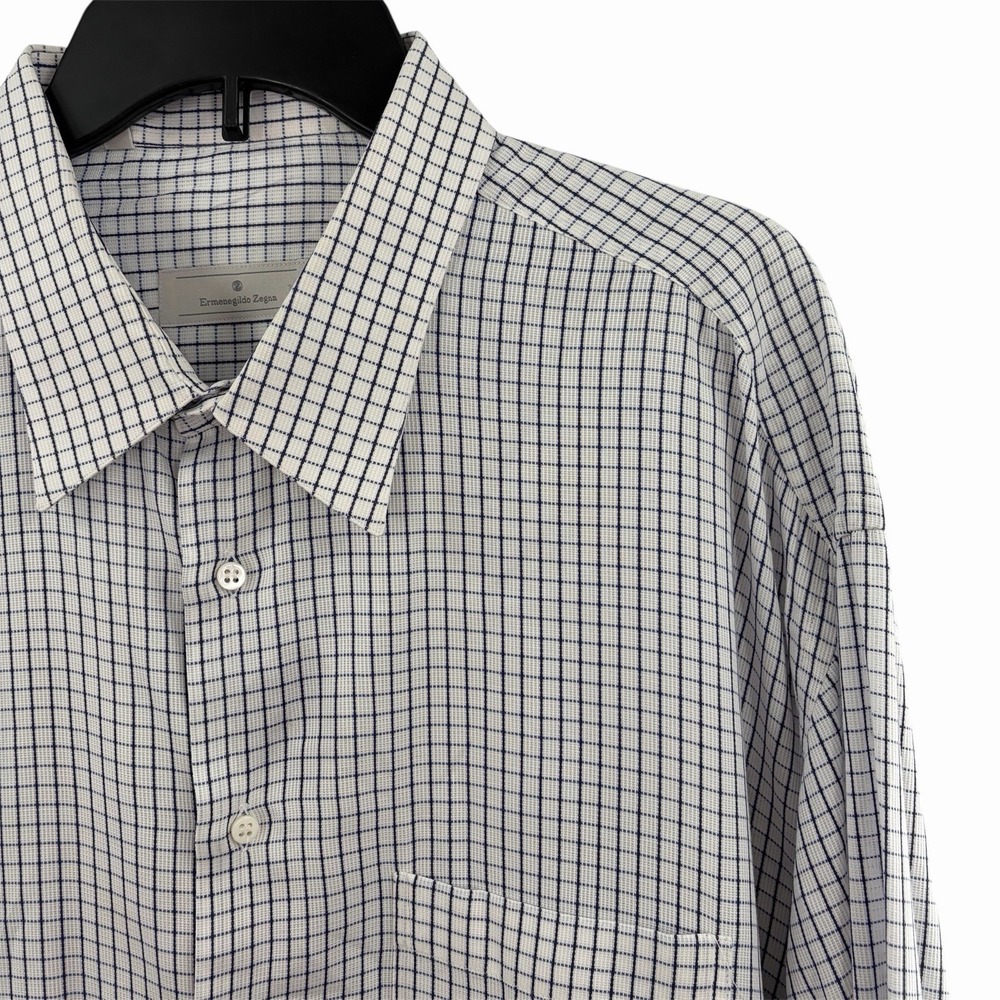 Ermenegildo Zegna White Windowpane‎ Dress Shirt Mens 18.5 47 Pocket French Cuff